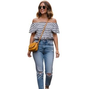 0092)‎ NWT $49 Gianni Bini Top Blouse Crop Shirt Size Xsmall New Black White